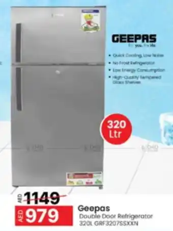 Al Madina Geepas Double Door Refrigerator 320L GRF3207SSXXN offer