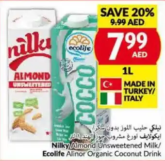 Viva Nilky Almond Unsweetened Milk / Ecolife Alinor Organic Coconut Drink 1L offer