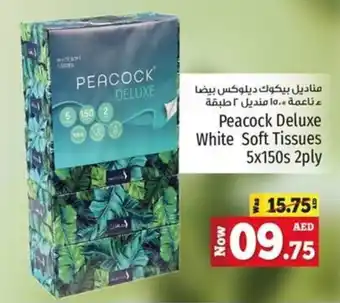 Kenz Hypermarket Peacock Deluxe White Soft Tissues 5x150s 2ply offer