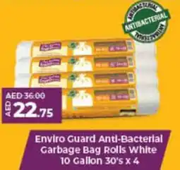 Lulu Hypermarket Enviro Guard Anti-Bacterial Garbage Bag Rolls White 10 Gallon 30s x 4 offer