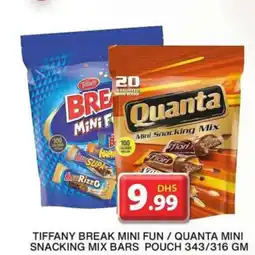Grand Hyper Market TIFFANY BREAK MINI FUN QUANTA MINI SNACKING MIX BARS POUCH 343/316 GM offer