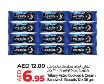 Lulu Hypermarket Tiffany Astro Cookies and Cream Sandwich Biscuits 12 x 36 gm offer