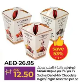 Lulu Hypermarket Godiva Dark Milk Chocolate 117gm 119gm Assorted per pc offer