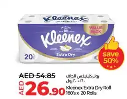 Lulu Hypermarket Kleenex Extra Dry Roll 160s x 20 Rolls offer