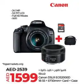 Lulu Hypermarket Canon DSLR EOS2000D 18 55 + EF50mm+ Card + Case offer
