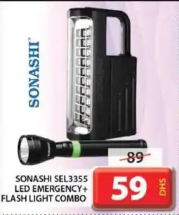 Grand Hyper Market SONASHI SEL3355 LED EMERGENCY+ FLASH LIGHT COMBO offer
