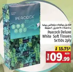 Kenz Hypermarket Peacock Deluxe White Soft Tissues 5 x 150's 2ply offer