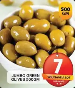 Grand Mall Sharjah JUMBO GREEN OLIVES 500GM offer