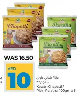 Lulu Hypermarket Kawan Chapatti/ Plain Paratha 400gm x 3 offer