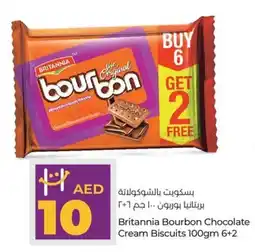 Lulu Hypermarket Britannia Bourbon Chocolate Cream Biscuits 100gm 6+2 offer