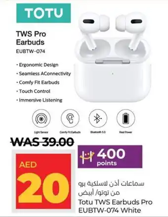 Lulu Hypermarket Totu TWS Earbuds Pro EUBTW-074 White offer