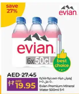 Lulu Hypermarket Evian Premium Mineral Water 500ml 5+1 offer