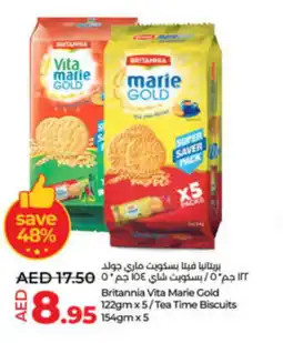 Lulu Hypermarket Britannia Vita Marie Gold 122gm x 5/Tea Time Biscuits 154gm x 5 offer