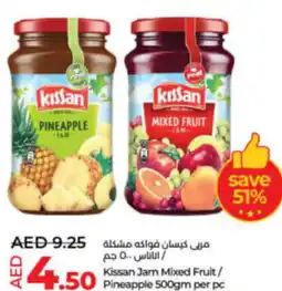 Lulu Hypermarket Kissan Jam Mixed Fruit/ Pineapple 500gm per pc offer