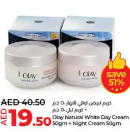 Lulu Hypermarket Olay Natural White Day Cream 50gm + Night Cream 50gm offer