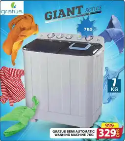 Grand Mall Sharjah GRATUS SEMI AUTOMATIC WASHING MACHINE 7KG offer