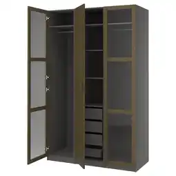 Ikea Pax / tonstad Wardrobe combination, dark grey brown/stained oak veneer glass, 150x60x236 cm offer