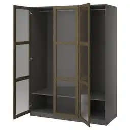 Ikea Pax / tonstad Wardrobe combination, dark grey brown/stained oak veneer glass, 150x60x201 cm offer