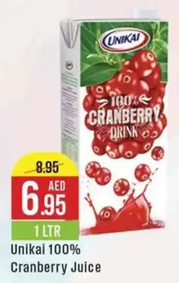 West Zone Supermarket Unikai 100% Cranberry Juice 1 LTR offer
