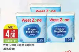 West Zone Supermarket Paper Napkins 30x30cm 3X100 PLY offer