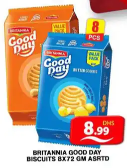 Grand Hyper Market BRITANNIA GOOD DAY BISCUITS 8X72 GM ASRTD offer