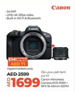 Lulu Hypermarket Canon Mirrorless Camera EOS-R100+ RFS 18-45mm ISSTM offer