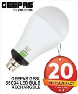 Grand Hyper Market GEEPAS GESL 55094 LED BULB RECHARGBLE offer