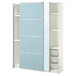 Ikea Pax / mehamn/auli Wardrobe with sliding doors, white double sided/light blue mirror glass, 150x44x201 cm offer