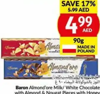 Viva Baron Almond'ore Milk/White Chocolate with Almond & Nougat Pieces with Honey 90g offer
