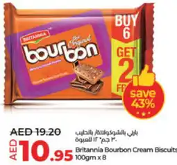 Lulu Hypermarket Britannia Bourbon Cream Biscuits 100gm x 8 offer