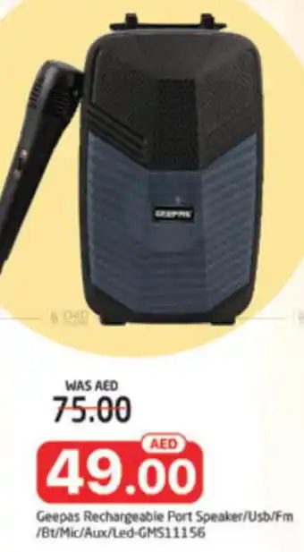 Al Madina Hypermarket Geepas Rechargeable Port Speaker/Usb/Fm /Bt/Mic/Aux/Led-GMS11156 offer