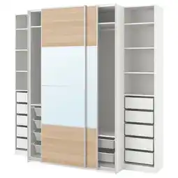Ikea Pax / mehamn/auli Wardrobe, white double sided/white stained oak effect mirror glass, 250x66x236 cm offer