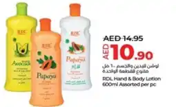Lulu Hypermarket RDL Hand & Body Lotion 600ml Assorted per pc offer