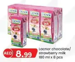 KM Trading Lacnor chocolate/ strawberry milk 180 ml x 8 pcs offer