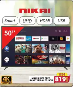 Grand Hyper Market NIKAI UHD50 SLED SMART LED 4K 50 INCH offer