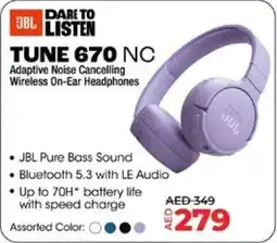 Lulu Hypermarket JBL TUNE 670 NC Adaptive Noise Cancelling Wireless On-Ear Headphones offer
