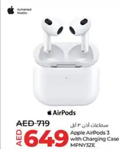 Lulu Hypermarket Apple AirPods 3 with Charging Case MPNY3ZE offer