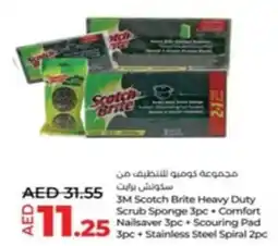 Lulu Hypermarket 3M Scotch Brite Heavy Duty Scrub Sponge 3pc + Comfort Nailsaver 3pc + Scouring Pad 3pc + Stainless Steel Spiral 2pc offer