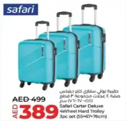 Lulu Hypermarket Safari carter deluxe 4wheel hard trolley 3pc set offer