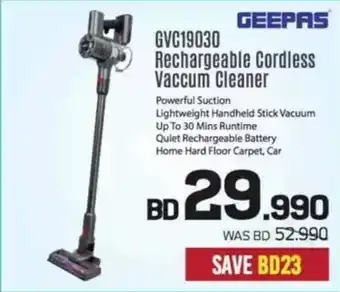 Sharaf DG Geepas GVC19030 Rechargeable Cordless Vaccum Cleaner offer