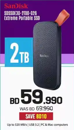 Sharaf DG SanDisk SDSSDE30-2T00-G26 Extreme Portable SSD offer