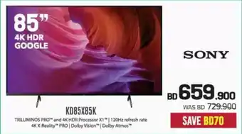 Sharaf DG Sony 4K HDR Google TV KD85X85K offer