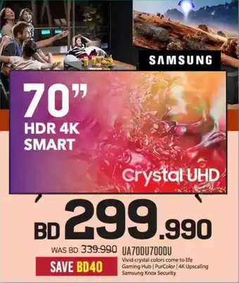 Sharaf DG Samsung HDR 4K Smart Crystal UHD UA70DU7000U offer