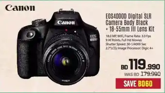 Sharaf DG Canon EOS4000D Digital SLR Camera Body Black + 18-55mm III Lens Kit offer