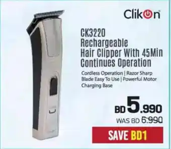 Sharaf DG Clikon Hair Clipper With 45Min Continues Operation offer