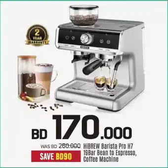 Sharaf DG HIBREW Barista Pro H7 19Bar Bean to Espresso, Coffee Machine offer