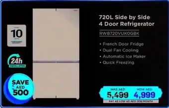 Eros Side by Side 4 Door Refrigerator RWB720VUKOGBK offer