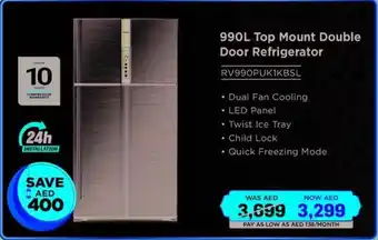 Eros Hitachi Top Mount Double Door Refrigerator RV990PUK1KBSL offer