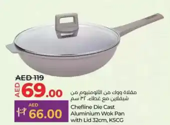 Lulu Hypermarket Chefline Die Cast Aluminium Wok Pan with Lid KSCG offer