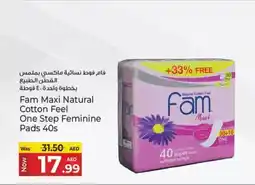 Kenz Hypermarket Fam maxi natural cotton feel one step feminine pads 40S offer